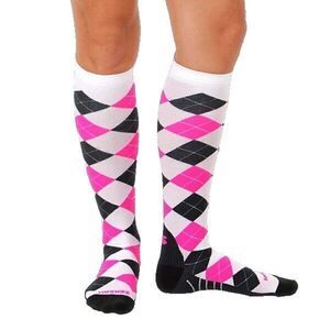 Compression Socks Zensah Unisex Pink White Grey Argyle Size large